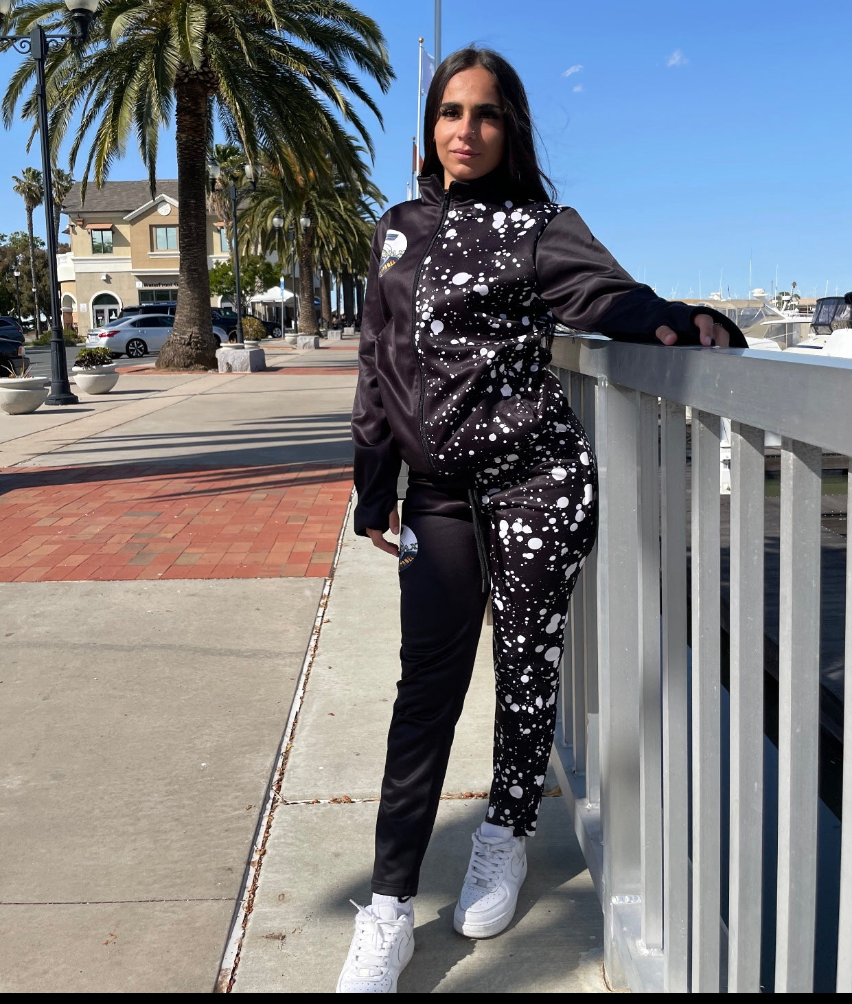 Women Black and White Splat Sweat Suite