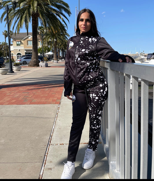 Women Black and White  Splat Sweat Suite