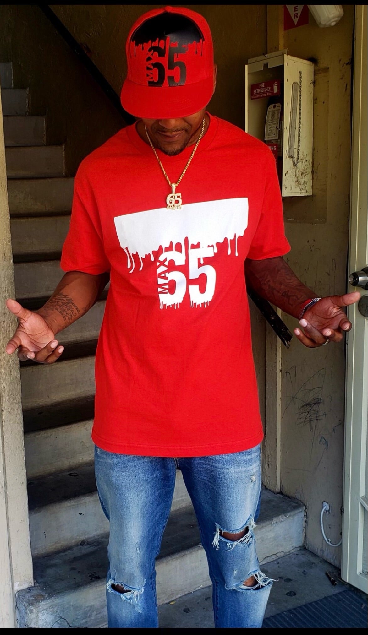 65 Max Red and White Drip T-Shirt